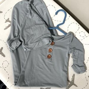 Caden lane dusty blue knot gown and matching hat